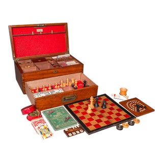 Antique Parlour Games Compendium, English, Gaming Box, Chess, Cards, Victorian For Sale