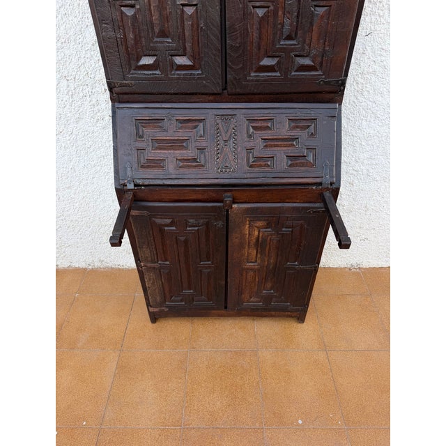Antique Spanish Carved Wooden Bureau Cabinet with Drop-Front Desk, 1850s For Sale - Image 9 of 11