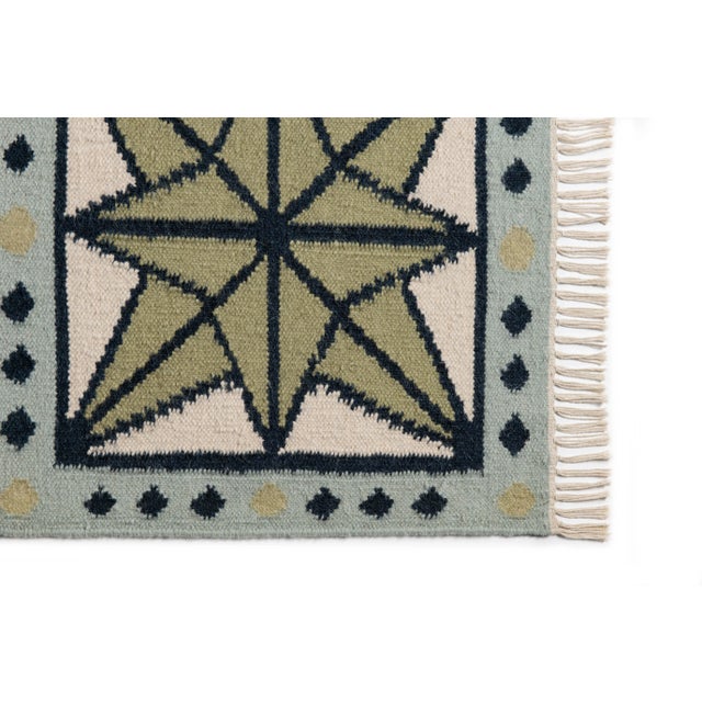 Transitional Part & Parcel Goods Wool Star Rug, 12' x 15', Sage, Navy, Sky Blue and Eggshell For Sale - Image 3 of 5