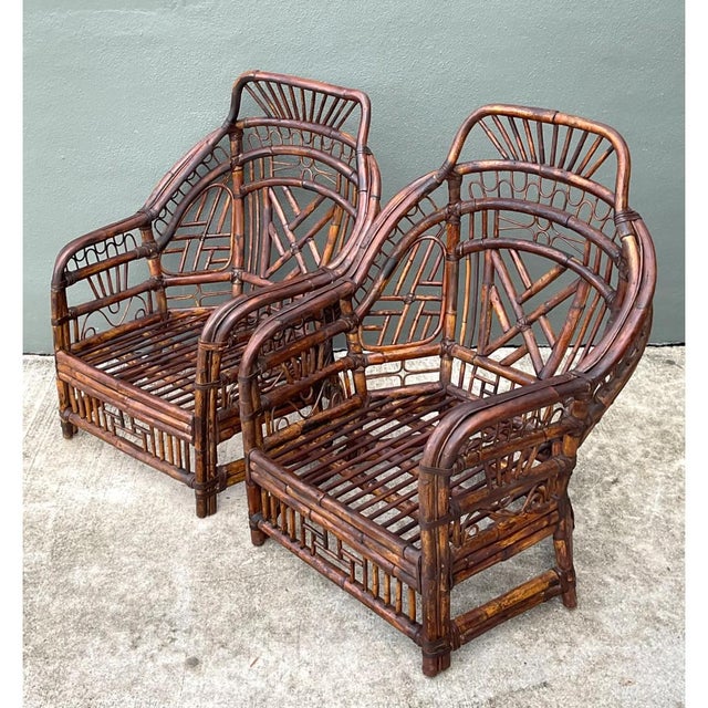 Vintage High Back Brighton Rattan Lounge Chairs - A Pair For Sale - Image 10 of 13