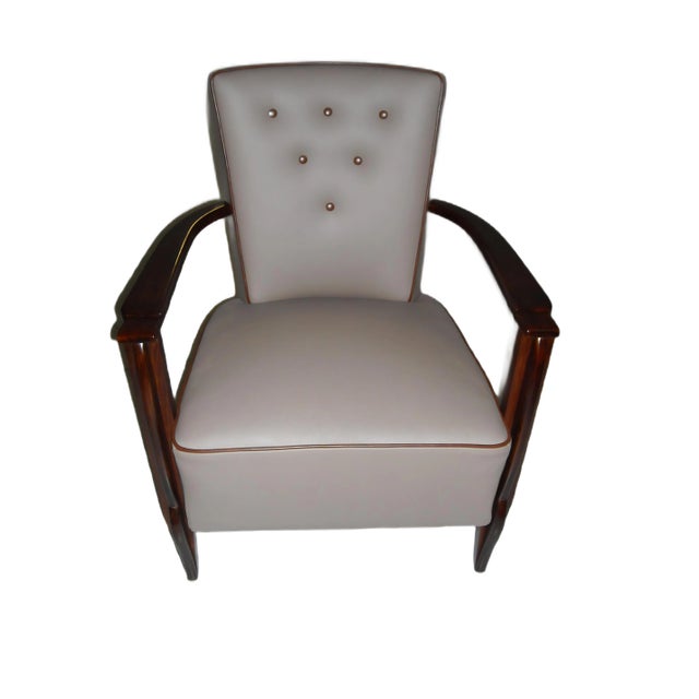 Set of Leather and Rosewood Armchairs, 1940s For Sale