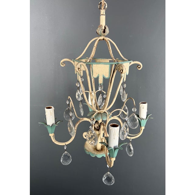 1940s 1940 Mid Century Modern Metal with Crystals Chandelier For Sale - Image 5 of 12