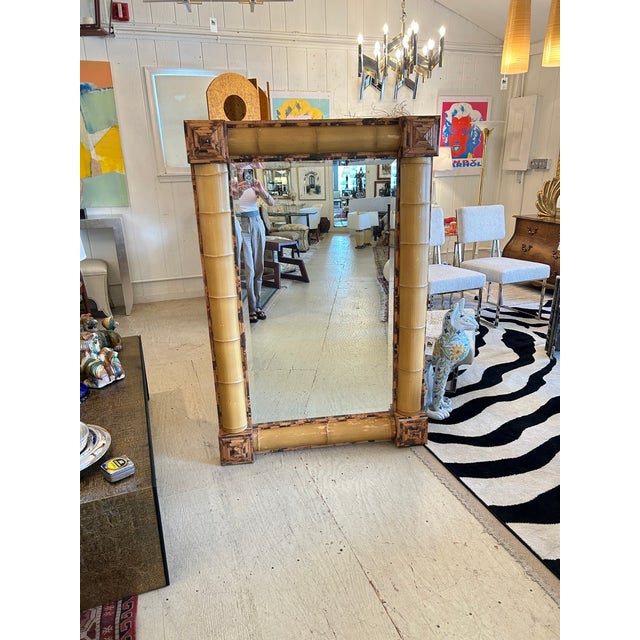 1960s Bamboo Rattan Wall Mirror With Grand Scale For Sale - Image 5 of 10
