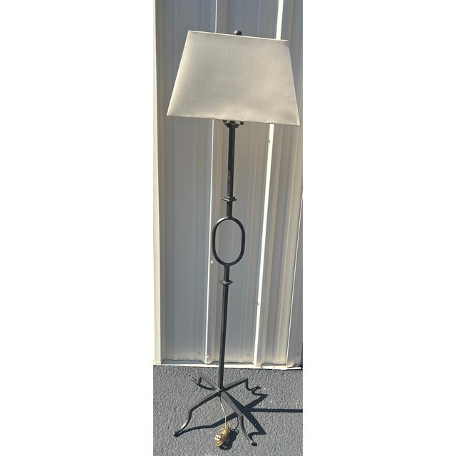 Mid-Century Style Bronze-Over-Gilt Iron Floor Lamp — Sculptural X-Base, Dual Pull Chains For Sale - Image 6 of 7