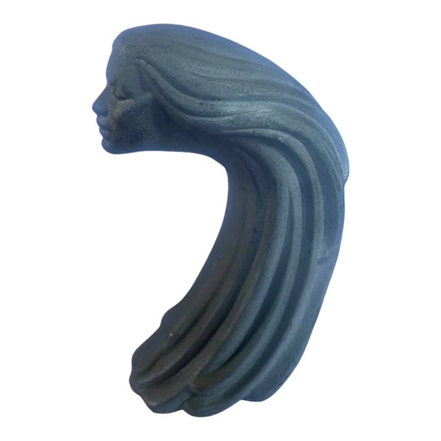 Circa 1980 Vintage Woman of the Wind Ceramic Sculpture in Metallic Silver For Sale