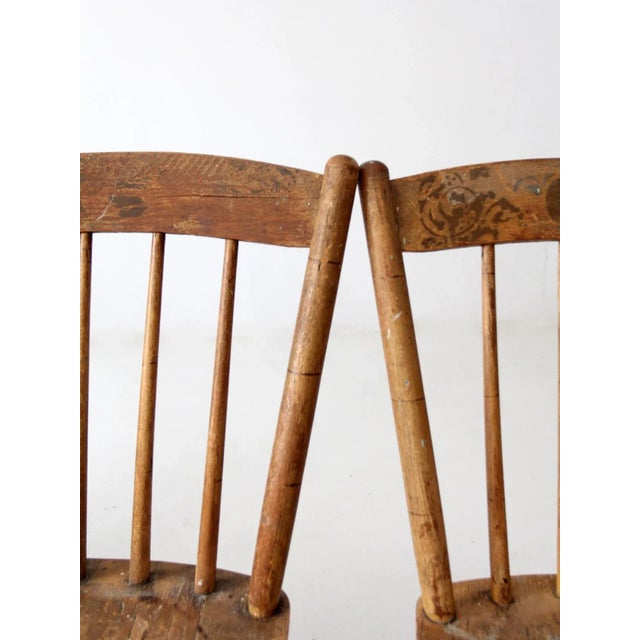 Brown Antique Stencil Back Dining Chairs Set of 4 For Sale - Image 8 of 12