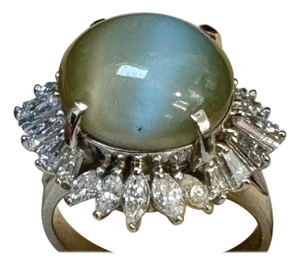 11.6 Ct Chrysoberyl Cats Eye Unisex Ring With Marquise Diamond Set in platinum
