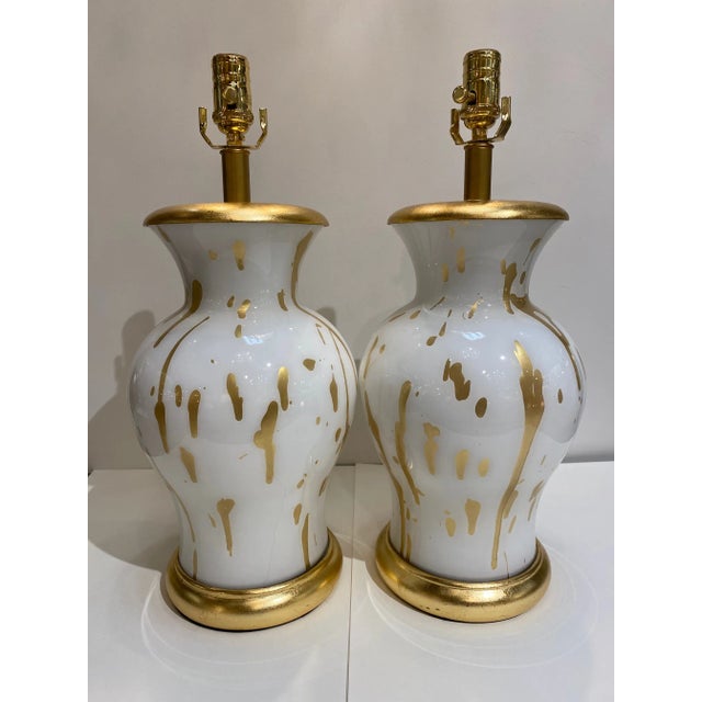 Liz Marsh Contemporary Gold Pop Splatter Table Lamps - a Pair For Sale - Image 4 of 4