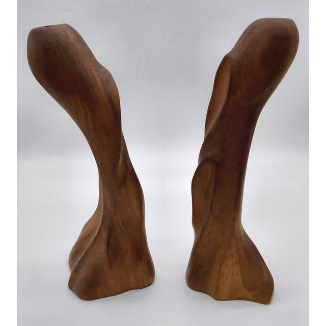 Mid Century Modern Wood Carved Candlesticks - Pair For Sale - Image 11 of 11