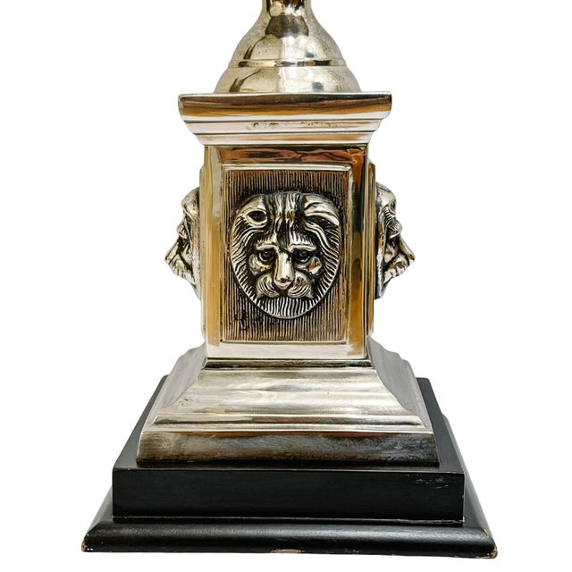 Late 20th Century Late 20th Century Grand Tour Style Lion Head Monumental Obelisk – Architectural Finial on Tiered Wood Base For Sale - Image 5 of 7