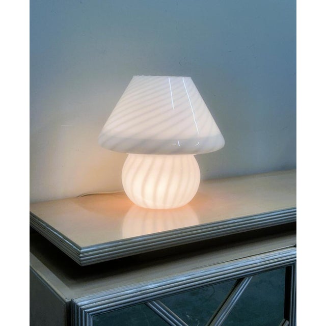 Gold Vintage Italian White Swirl Glass Mushroom Lamp, 1970 For Sale - Image 8 of 16