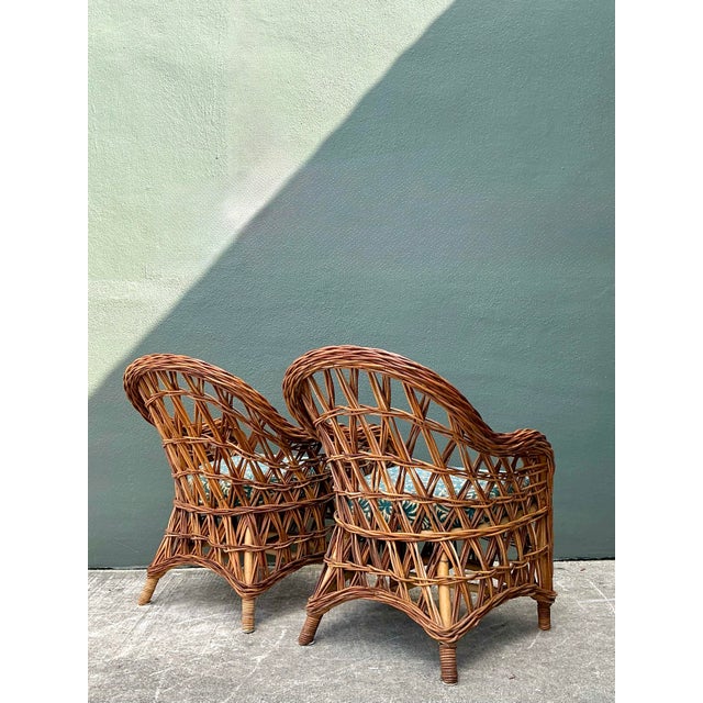 Vintage Woven Rattan Lounge Chairs - A Pair For Sale - Image 10 of 12