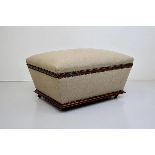 Upholstered mahogany framed lidded box ottoman. Circa 1880