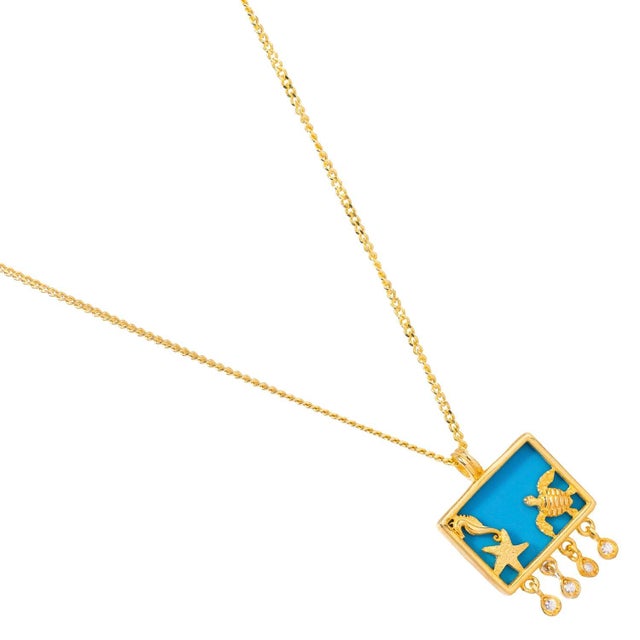 Contemporary Starfish Ocean Spirit Animal Turquoise & Gold Pendant Chain Necklace For Sale - Image 3 of 12