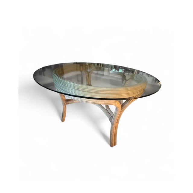 Vintage 1970s Pencil Reed Rattan Dining Table With 54” Glass Top For Sale In Houston - Image 6 of 7