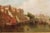 Oil Painting of a Canal Scene with Boats and Pedestrians from Late 19th Century For Sale - Image 4 of 7