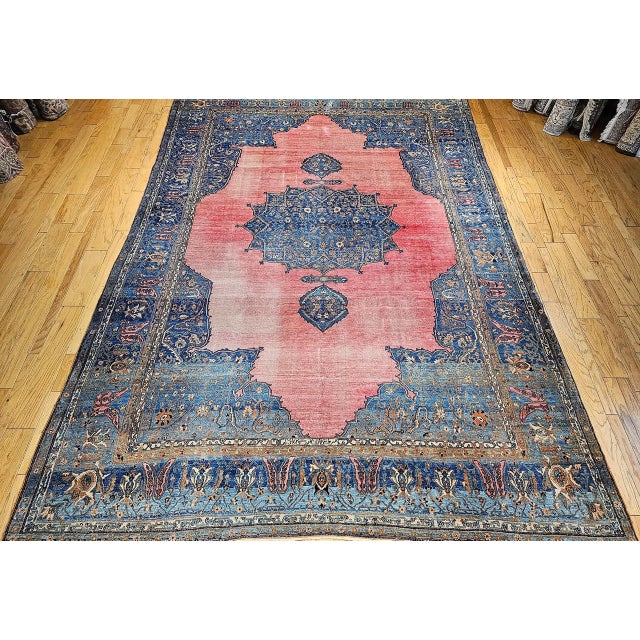19th Century Oversized Persian Khorassan Rug, Hand-Knotted Wool, Floral Pattern, Red & Blue, 11x16 For Sale - Image 12 of 18