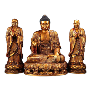 Late 20th Century Set of 3 Gilt Bronze Figures of Shakyamuni Buddha and Disciples