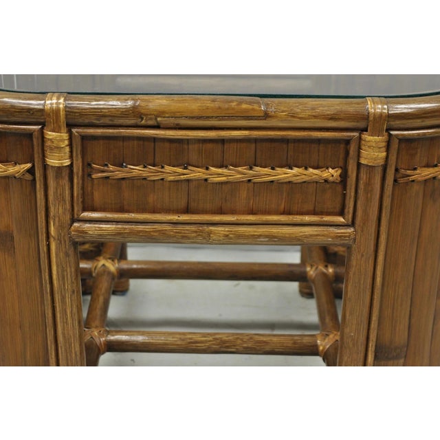 Mid 20th Century Vintage Hollywood Regency Bentwood Rattan Glass Top Beach House Side Table For Sale - Image 5 of 11