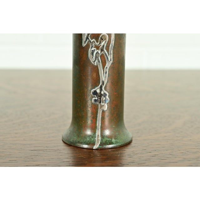 Metal Heintz Style Arts & Crafts Sterling Silver on Bronze Vase For Sale - Image 7 of 11