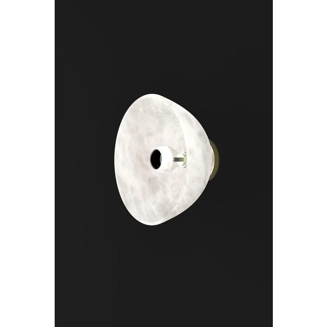 Apollo Brushed Brass Wall Lamp by Alabastro Italiano Dimensions: Ø 30 x W 17,5 cm. Materials: White alabaster and brass....