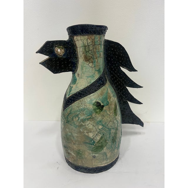 Green Vintage Unique Studio Pottery Vase With Animal Details For Sale - Image 8 of 11