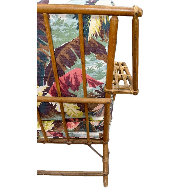 Pair, Mid-Century Modern Attributed to Paul Frankl Rattan Barkcloth Lounge Chairs For Sale - Image 18 of 18
