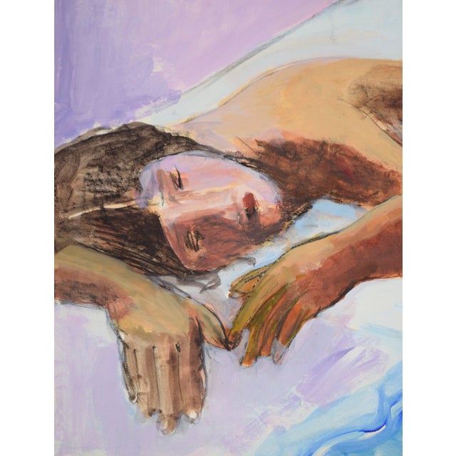 Contemporary Vintage Figurative Nude Study Posed on Bed - Acrylic on Paper by Katherine Kallick For Sale - Image 3 of 4