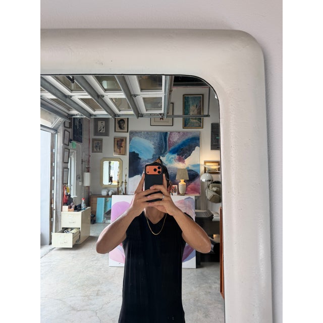 Cream 1980's Lee Reynolds Postmodern Minimalist Composite Wall Mirror For Sale - Image 8 of 13