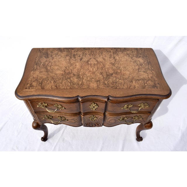 Baker Furniture French Louis XV Serpentine Commodes, Tiger Oak, 1960s For Sale - Image 12 of 12