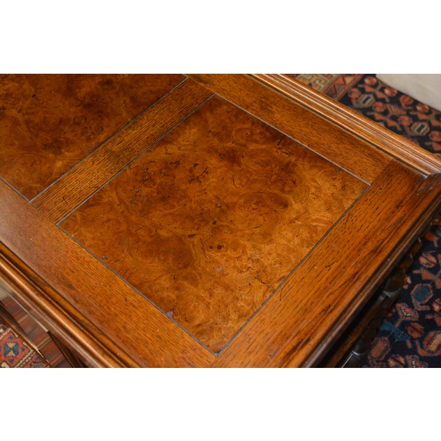 Attributed to Henredon Barley Twist Dark Oak Wood End / Side Table With Center Cupboard & Shelves For Sale - Image 4 of 14