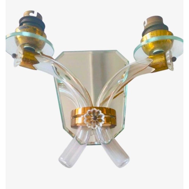 French Art Deco Crystal and Mirror Wall Sconces from Maison Baguès, 1945s, Set of 2 For Sale - Image 3 of 8
