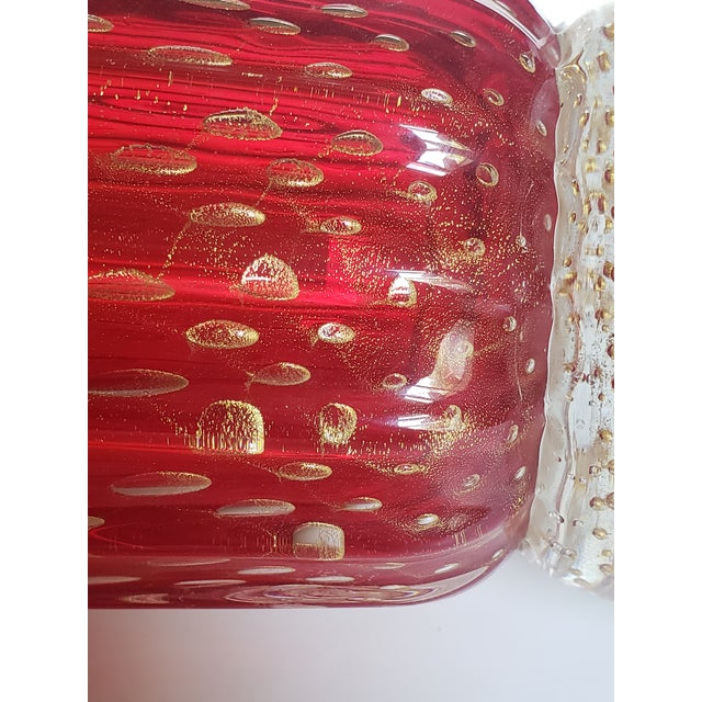 Vintage Murano Glass Vase Bullicante Red Gold Attr Barovier Toso For Sale - Image 12 of 17
