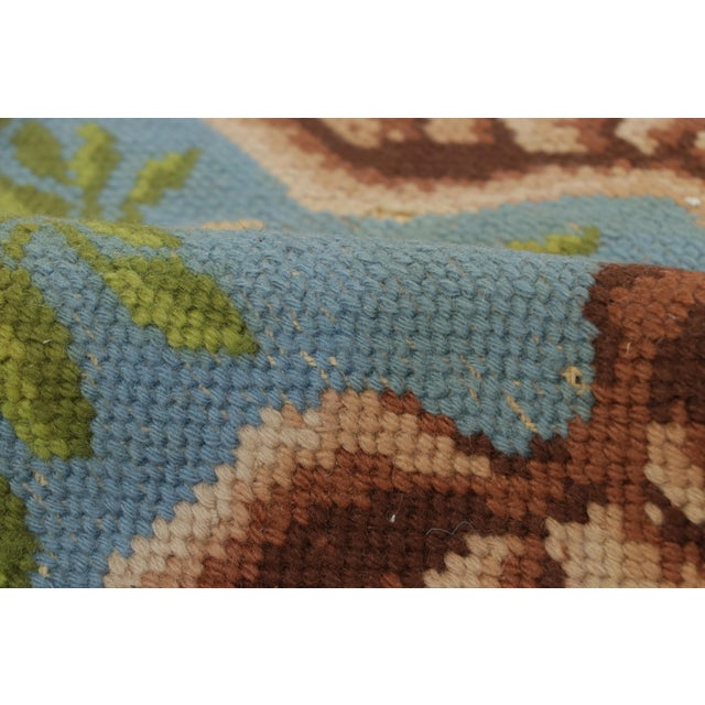 Textile 1960s Signed Vintage American Needlepoint and Blue Pictorial Rug For Sale - Image 7 of 8