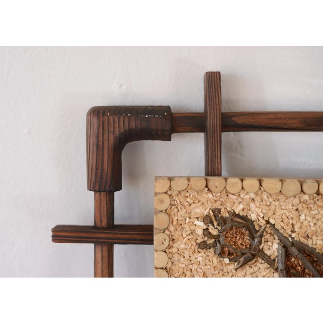 1970s Mid Century Red Cedar and Wood Chip Vase With Flowers Wall Art For Sale - Image 5 of 8