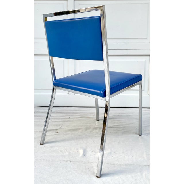 Mid-Century Modern Vintage Bright Blue and Steel Modern Side Chair For Sale - Image 3 of 13