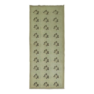 Vintage Zabihi Collection Floral Neutral Color Turkish Konya Runner For Sale
