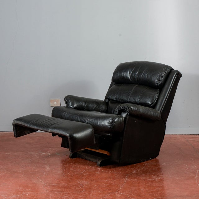 Reclining Black Leather Armchair For Sale - Image 13 of 18