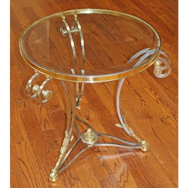 Louis XV Steel & Chrome Glass Top Gueridon End Table Attributed to Labarge Dimensions : 29" Round X 26" Tall This stunning...