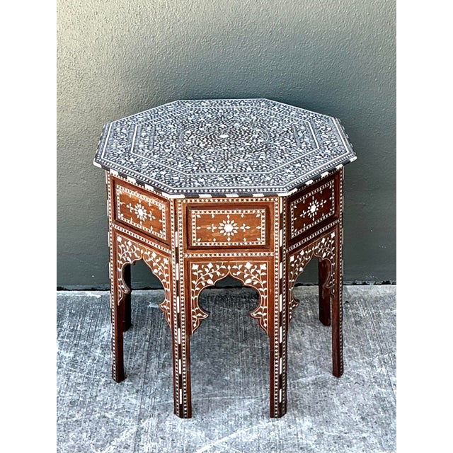 Wood Vintage Boho Octagon Inlay Table For Sale - Image 7 of 12