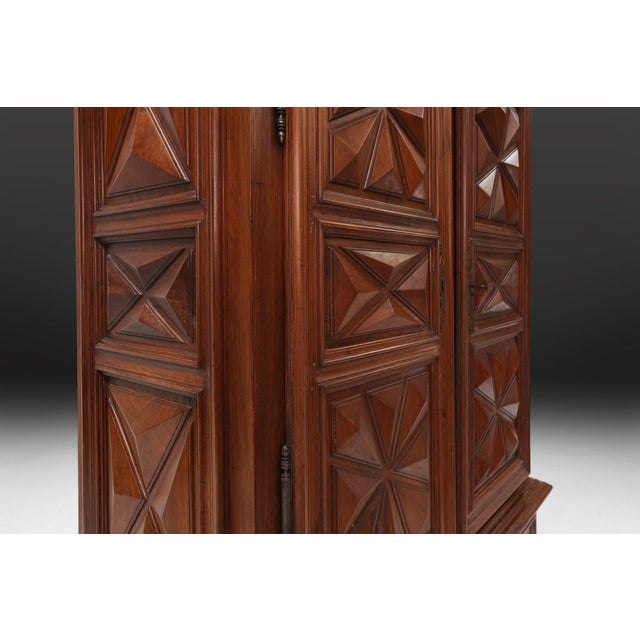 Rustic French Louis XIII Oak Wardrobe with Geometric Carving, Early 17th Century For Sale - Image 3 of 16