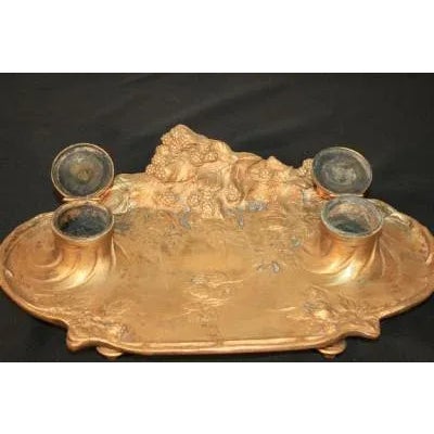 Gold Antique French Art Nouveau Gilt Bronze Inkwell Signed A. Marionnet Depose For Sale - Image 8 of 11