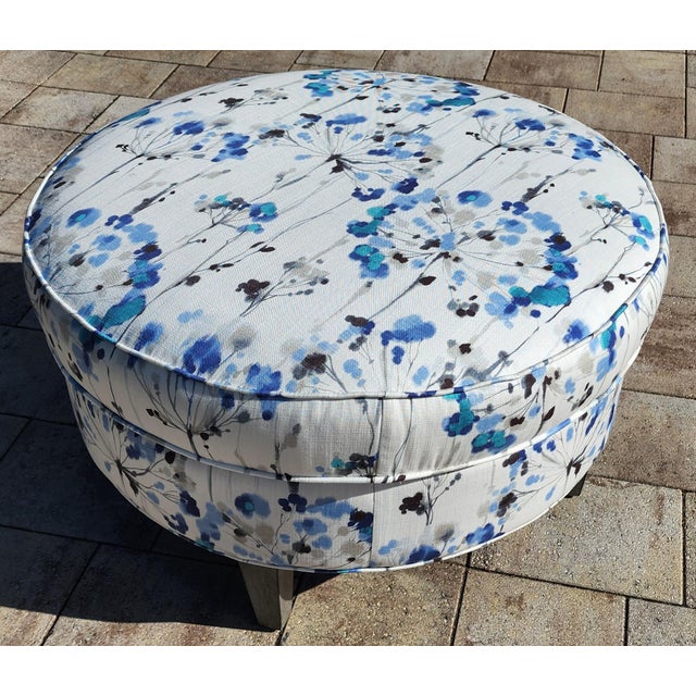 1990s Bassett Round Cotton Ottoman For Sale - Image 5 of 11
