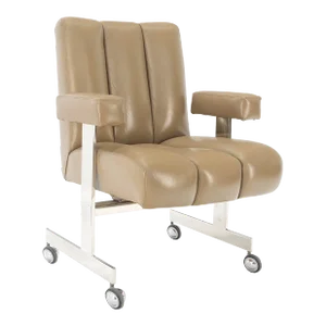 Vladimir Kagan Leather Ribbed Style Upholstery Heavy Stainless Base Desk Chair