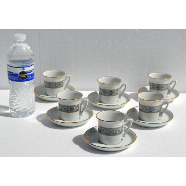 Antique White 1950s Italian Demitasse Espresso Cup Set of 6 Matching Saucers Gold Leaf Porcelain For Sale - Image 8 of 14