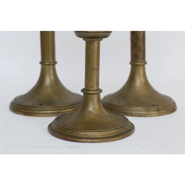 Antique French Gilt Brass Altar Candlesticks - Set of 3 For Sale - Image 10 of 11