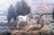 A beautifully composed vintage Western landscape by American artist Valoy Eaton, depicting ranch hands and horses gathered...