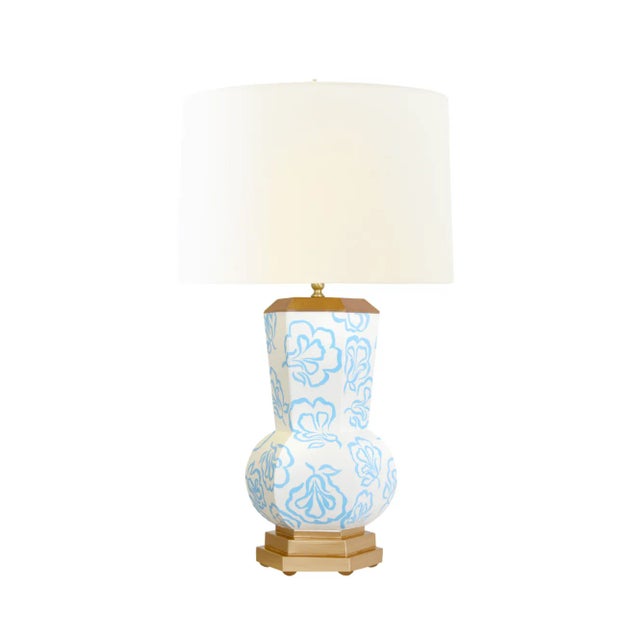 Traditional Matthew Izzo Home - Hand-Painted Catalina Bloom Table Lamp in Light Blue Blooms Pattern For Sale - Image 3 of 3