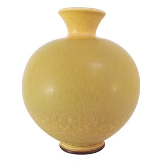 Round Vase with Yellow Hares Fur Glaze by Berndt Friberg for Gustavsberg, 1977 For Sale