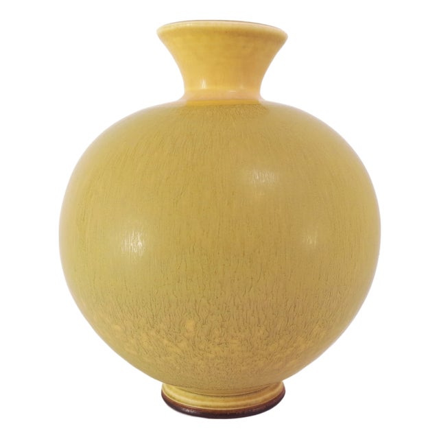 Round Vase with Yellow Hares Fur Glaze by Berndt Friberg for Gustavsberg, 1977 For Sale